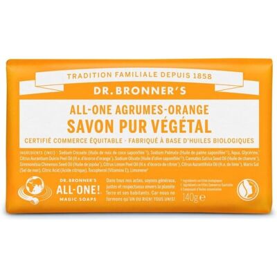 Savon Agrumes de Dr Bronner's - Orange - 140g - Publicité Savon Agrumes de Dr Bronner's - Orange - 140g - Publicité