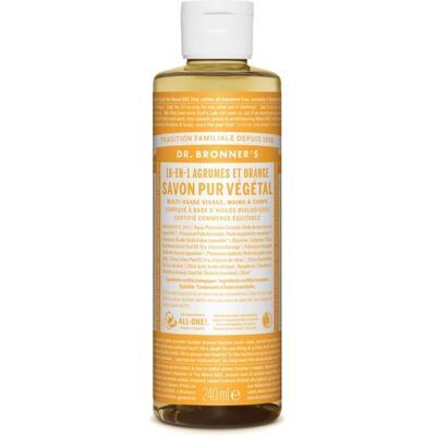 Savon Castille Bio Agrumes de Dr Bronner's - Liquide, 240ml - Publicité Savon Castille Bio Agrumes de Dr Bronner's - Liquide, 240ml - Publicité