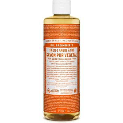 Savon Liquide Bio à l'Arbre à Thé de Dr. Bronner's - Purifiant & Multi-Usage - Publicité Savon Liquide Bio à l'Arbre à Thé de Dr. Bronner's - Purifiant & Multi-Usage - Publicité