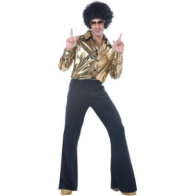 Costumes California Disco King - Chemise Or et Pantalons Bellbottom Années 70 Costumes California Disco King - Chemise Or et Pantalons Bellbottom Années 70