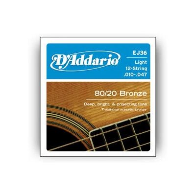Cordes guitare en bronze 12 cordes D'Addario EJ36 Cordes guitare en bronze 12 cordes D'Addario EJ36