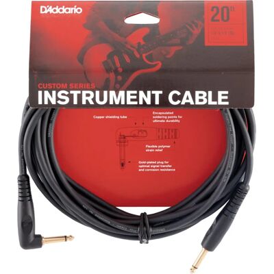 D'Addario PW-GRA-20 Custom Guitar Cable - 6m, Black D'Addario PW-GRA-20 Custom Guitar Cable - 6m, Black