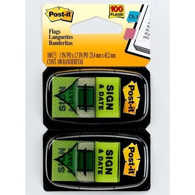 Post-It Bright Green Sign and Date Flags - Post-It Flags Post-It Bright Green Sign and Date Flags - Post-It Flags