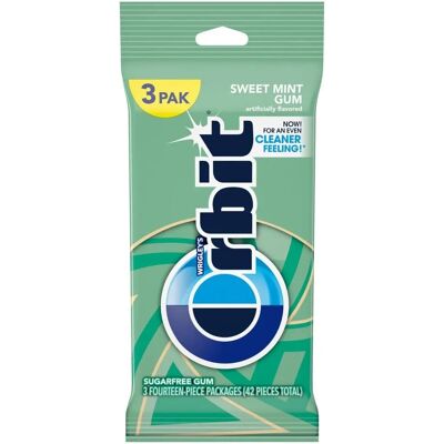 Gomme Orbit Sweetmint - Sans sucre, Menthe fraîche, Pack 3 - Publicité Gomme Orbit Sweetmint - Sans sucre, Menthe fraîche, Pack 3 - Publicité