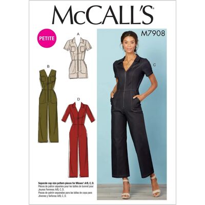 Mono para mujer McCall's 7908E5 - Corte princesa, Cierre frontal, Pantalones semi ajustados - Ropa Mono para mujer McCall's 7908E5 - Corte princesa, Cierre frontal, Pantalones semi ajustados - Ropa