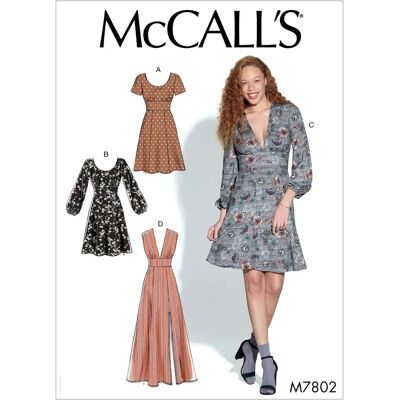 McCall's M7802A5 Jurk - Getailleerd, Voorzijde split, Eenvoudig McCall's M7802A5 Jurk - Getailleerd, Voorzijde split, Eenvoudig
