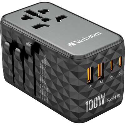 Verbatim UTA-06 GaN III Reisadapter - 100W, Zwart Verbatim UTA-06 GaN III Reisadapter - 100W, Zwart
