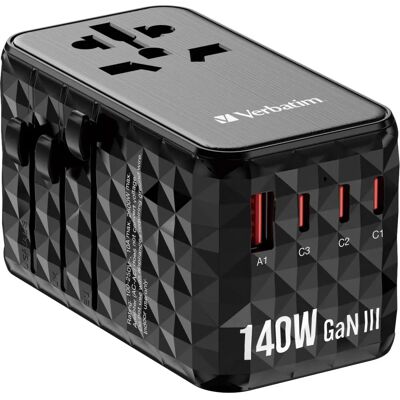 Verbatim UTA-10 GaN III Reiseadapter - 140W, Universal, Schnelles Laden Verbatim UTA-10 GaN III Reiseadapter - 140W, Universal, Schnelles Laden