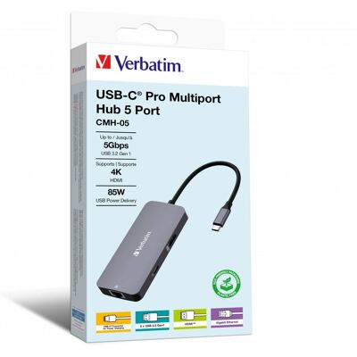 Verbatim Verbatim Cmh-05 Hub USB-C - Argento - 5000 Mbps Verbatim Verbatim Cmh-05 Hub USB-C - Argento - 5000 Mbps