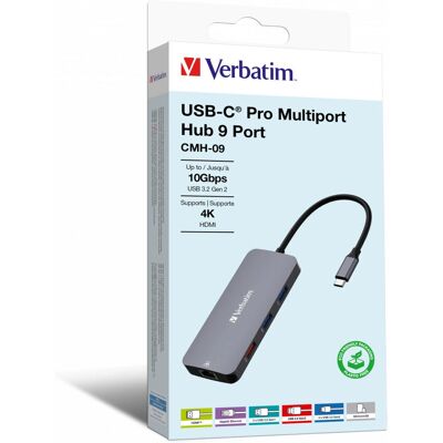 Verbatim Verbatim CMH-09 USB Hub - 4K HDMI, 10Gb/s USB-C - Silver Verbatim Verbatim CMH-09 USB Hub - 4K HDMI, 10Gb/s USB-C - Silver