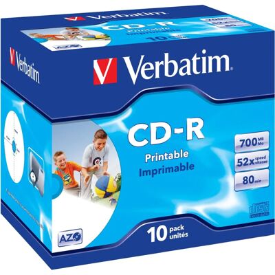 Verbatim CD-R AZO Wide Inkjet Printable 700MB - Confezione da 10 Verbatim CD-R AZO Wide Inkjet Printable 700MB - Confezione da 10