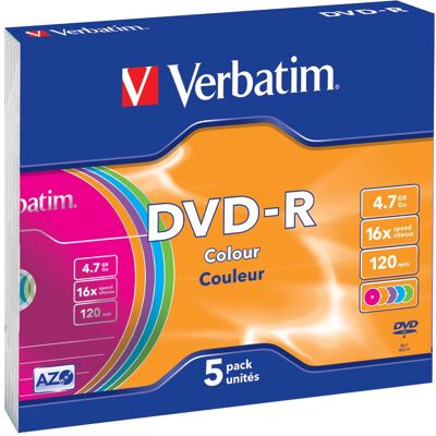 Verbatim DVD-R 4,7GB 16x Colore - Confezione da 5 Verbatim DVD-R 4,7GB 16x Colore - Confezione da 5