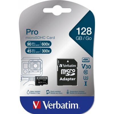 Verbatim Pro microSDHC U3 UHS-I V30 - 128GB Verbatim Pro microSDHC U3 UHS-I V30 - 128GB