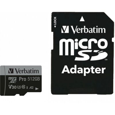 Verbatim Pro microSDHC U3 UHS-I V30 - 512GB Verbatim Pro microSDHC U3 UHS-I V30 - 512GB