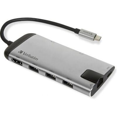 Verbatim 49142 Laptop Dock/Port Replicator - Black, Silver - Laptop Dock/Port Replicator Verbatim 49142 Laptop Dock/Port Replicator - Black, Silver - Laptop Dock/Port Replicator