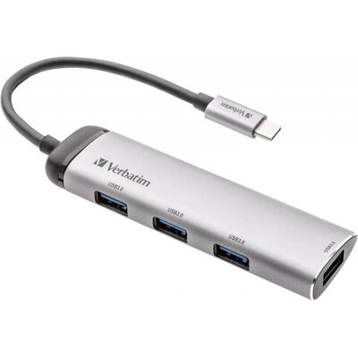 Verbatim USB-C Multiport Hub - 4 Poorten, Grijs Verbatim USB-C Multiport Hub - 4 Poorten, Grijs