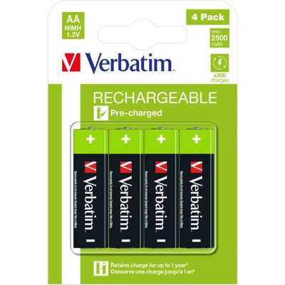 Piles rechargeables AA Verbatim - Pack de 4 - Publicité Piles rechargeables AA Verbatim - Pack de 4 - Publicité