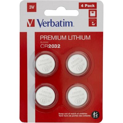 Pile au lithium Verbatim CR2032 - Usage unique, 3V, Pack de 4 - Publicité Pile au lithium Verbatim CR2032 - Usage unique, 3V, Pack de 4 - Publicité