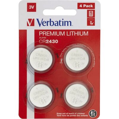 Pile au lithium Verbatim CR2430 - 3V, Pack de 4 - Publicité Pile au lithium Verbatim CR2430 - 3V, Pack de 4 - Publicité