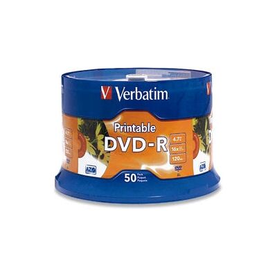 Verbatim White Inkjet Printable DVD-R 50pk - 4.7GB - 16x - DVD-R Media Verbatim White Inkjet Printable DVD-R 50pk - 4.7GB - 16x - DVD-R Media