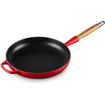Le Creuset Cast Iron Signature Frying Pan - 24cm, Cerise, Wooden Handle - Frying Pan Le Creuset Cast Iron Signature Frying Pan - 24cm, Cerise, Wooden Handle - Frying Pan
