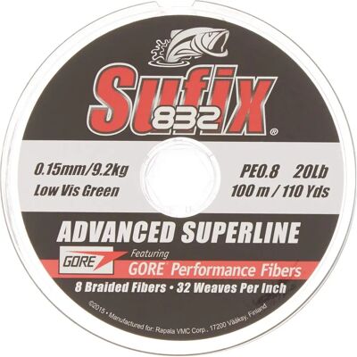 Sufix Sufix 832 Braid Low Vis Green 120m - Fishing Line Sufix Sufix 832 Braid Low Vis Green 120m - Fishing Line