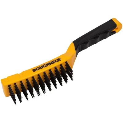 Escova de arame de aço ao carbono Roughneck com pega macia - 4 fileiras - 300mm - Removedor de ferrugem e tinta Escova de arame de aço ao carbono Roughneck com pega macia - 4 fileiras - 300mm - Removedor de ferrugem e tinta