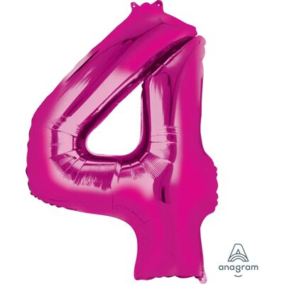 Amscan 88 cm Fuchsia Nummer 4 Aluminiumballon - Partydekoration Amscan 88 cm Fuchsia Nummer 4 Aluminiumballon - Partydekoration