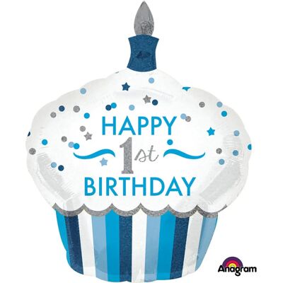 Amscan 3452301 Modrý stříbrný balónek ve tvaru cupcake - Ozdoba na párty Amscan 3452301 Modrý stříbrný balónek ve tvaru cupcake - Ozdoba na párty
