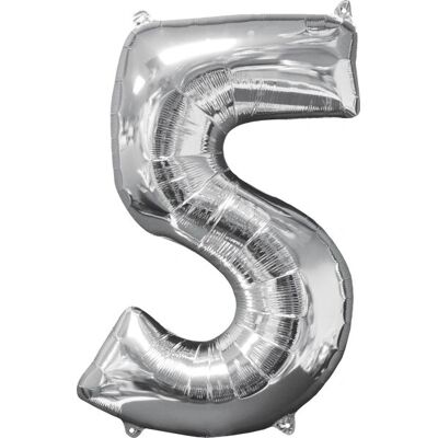 Amscan 3195975 Stříbrný číslo 5 foliový balón - Párty dekorace Amscan 3195975 Stříbrný číslo 5 foliový balón - Párty dekorace
