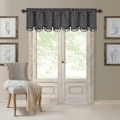 Elrene Home Fashions - Rod Pocket Damask Window Valance - Grigio - 19" L - Window Valance Elrene Home Fashions - Rod Pocket Damask Window Valance - Grigio - 19" L - Window Valance