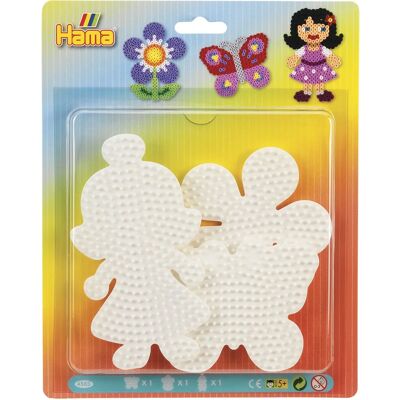 Hama Set aus 3 Steckbrettern - Schmetterling, Blume, Mädchen - Bastelset für Kinder Hama Set aus 3 Steckbrettern - Schmetterling, Blume, Mädchen - Bastelset für Kinder