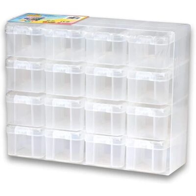 Hama Storage Box with 16 Compartments for Beads - Clear Plastic Hama Storage Box with 16 Compartments for Beads - Clear Plastic