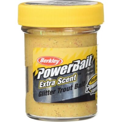 Appât pour truite Powerbait à paillettes - Appât de pêche - Publicité Appât pour truite Powerbait à paillettes - Appât de pêche - Publicité