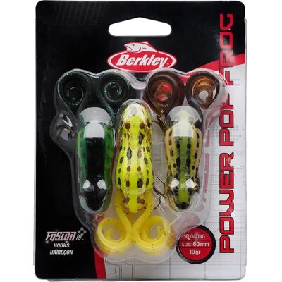 Berkley Power Pop Frog - Leurre souple flottant - Pack de 3 Berkley Power Pop Frog - Leurre souple flottant - Pack de 3