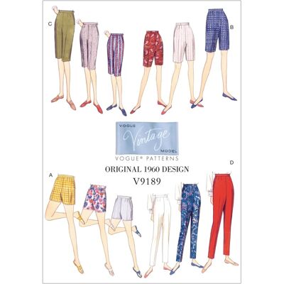 Patron de couture pour shorts et pantalons vintage pour femmes - V9189E5 - Publicité Patron de couture pour shorts et pantalons vintage pour femmes - V9189E5 - Publicité