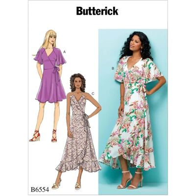 Modello di vestito wrap Butterick B6554E5 Modello di vestito wrap Butterick B6554E5
