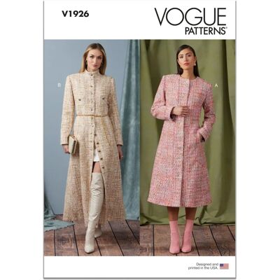 Vogue Model 1926 B5 Coat Pattern - Semi Fitted, Long Sleeves, Two View Vogue Model 1926 B5 Coat Pattern - Semi Fitted, Long Sleeves, Two View
