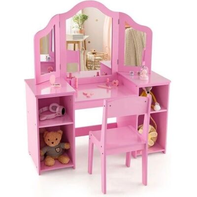 Costway Conjunto de tocador para niños - Espejo ajustable de 3 paneles Costway Conjunto de tocador para niños - Espejo ajustable de 3 paneles