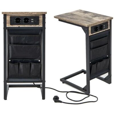 Costway Mesa Auxiliar en Forma de ‘C’ Marrón con Puertos USB y Almacenamiento Costway Mesa Auxiliar en Forma de ‘C’ Marrón con Puertos USB y Almacenamiento