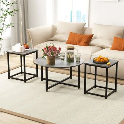 Costway - 3-Pc Round Coffee Table Set - Salontafels Costway - 3-Pc Round Coffee Table Set - Salontafels