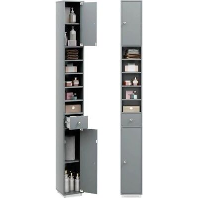 Costway Armoire de Rangement Salle de Bain - Gris - 20x20x180cm - Publicité Costway Armoire de Rangement Salle de Bain - Gris - 20x20x180cm - Publicité