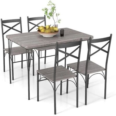 Conjunto de Comedor Costway - 110x70cm, 4 Sillas, Metal y Madera Conjunto de Comedor Costway - 110x70cm, 4 Sillas, Metal y Madera