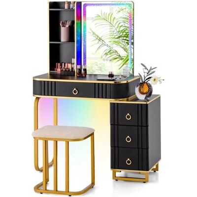 Conjunto de Tocador con Luces LED y Almacenamiento - Negro/Blanco Conjunto de Tocador con Luces LED y Almacenamiento - Negro/Blanco