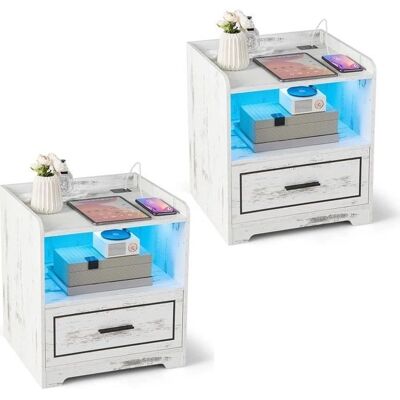 Costway Mesita de noche con LED, USB, C, 3 Colores - Mesita Costway Mesita de noche con LED, USB, C, 3 Colores - Mesita