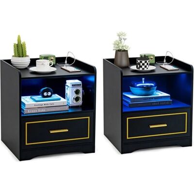Table de nuit Costway LED, USB, C - Chambre & Salon - Publicité Table de nuit Costway LED, USB, C - Chambre & Salon - Publicité