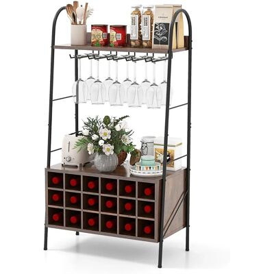 Costway Estante de Vino 18 Botellas 5 Niveles con Soportes para Copas - Mueble para Vino Costway Estante de Vino 18 Botellas 5 Niveles con Soportes para Copas - Mueble para Vino