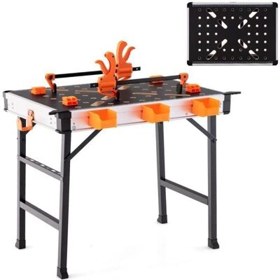 Mesa de trabajo portátil plegable de Costway con 2 pinzas - Taller resistente naranja Mesa de trabajo portátil plegable de Costway con 2 pinzas - Taller resistente naranja