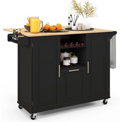 Carro de Cocina de Madera Costway con Encimera Plegable - Negro Carro de Cocina de Madera Costway con Encimera Plegable - Negro