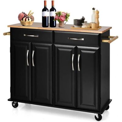 Carro de Cocina Costway - 2 Cajones, Estanterías ajustables - Negro Carro de Cocina Costway - 2 Cajones, Estanterías ajustables - Negro